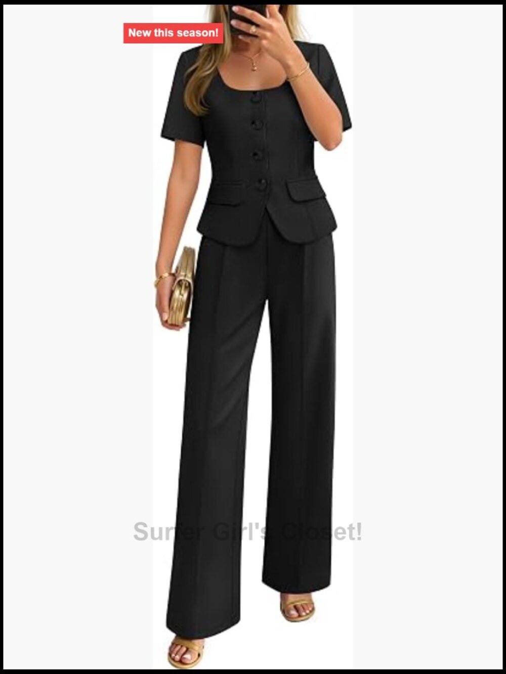 Business Casual Two Piece Pant Suit Set with Short Sleeve Blazer